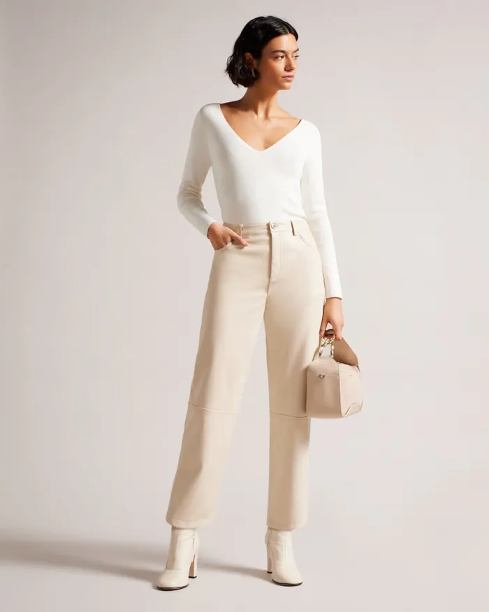 Women CILESTE 8211 V Neck Slim Fit Knit Top Ivory Ted Baker Tops and Blouses