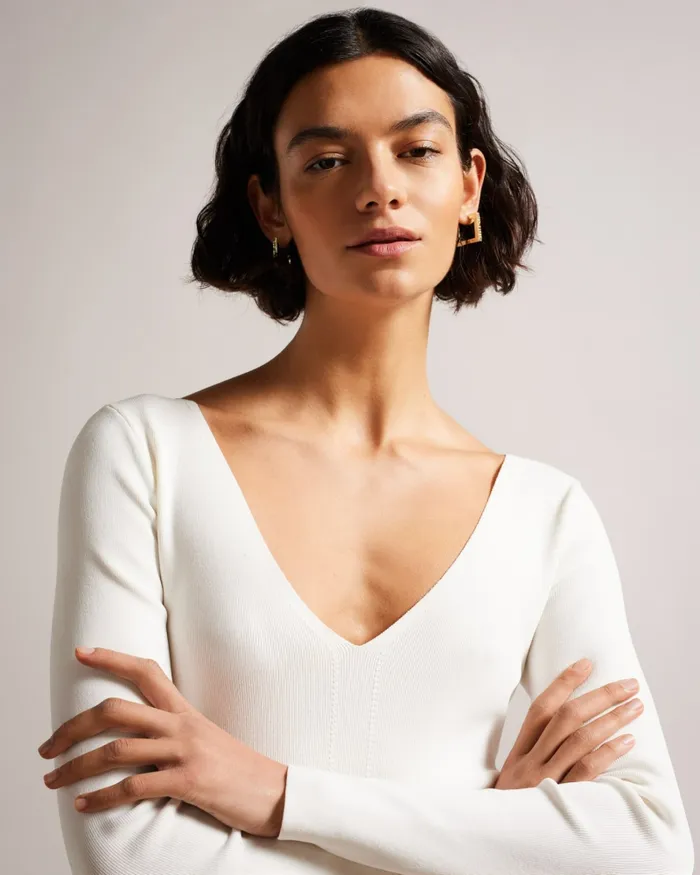 Women CILESTE 8211 V Neck Slim Fit Knit Top Ivory Ted Baker Tops and Blouses