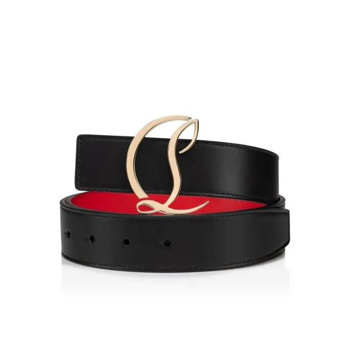 Women CL Logo Belt 8211 Calf Leather 8211 Black Christian Louboutin Belts
