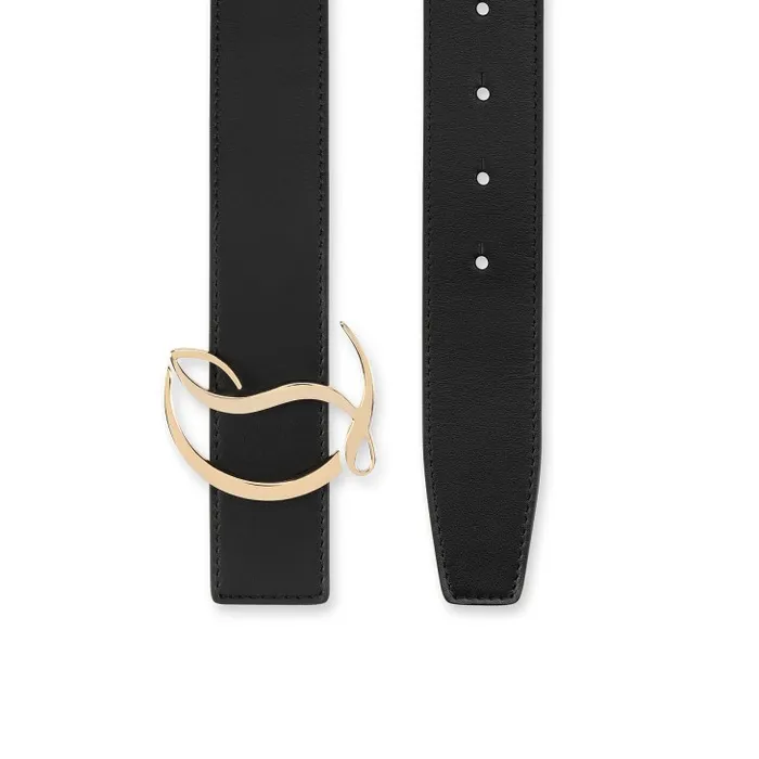 Women CL Logo Belt 8211 Calf Leather 8211 Black Christian Louboutin Belts
