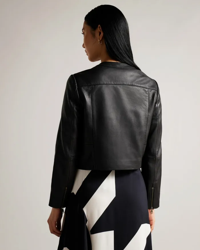 Women CLARYA 8211 Fitted Panelled Leather Jacket Black Ted Baker Coats and Jackets