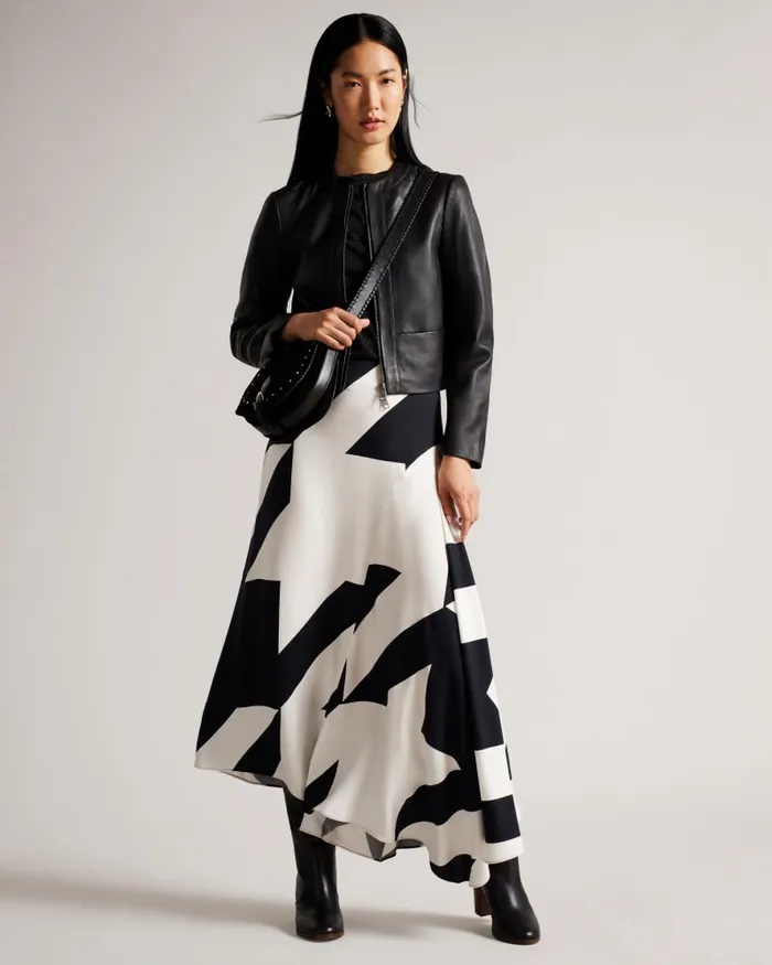 Women CLARYA 8211 Fitted Panelled Leather Jacket Black Ted Baker Coats and Jackets
