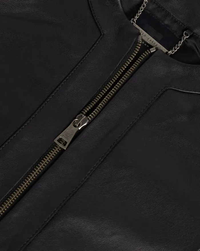 Women CLARYA 8211 Fitted Panelled Leather Jacket Black Ted Baker Coats and Jackets