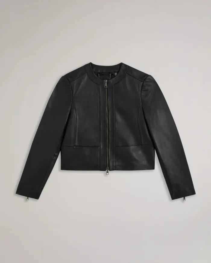 Women CLARYA 8211 Fitted Panelled Leather Jacket Black Ted Baker Coats and Jackets