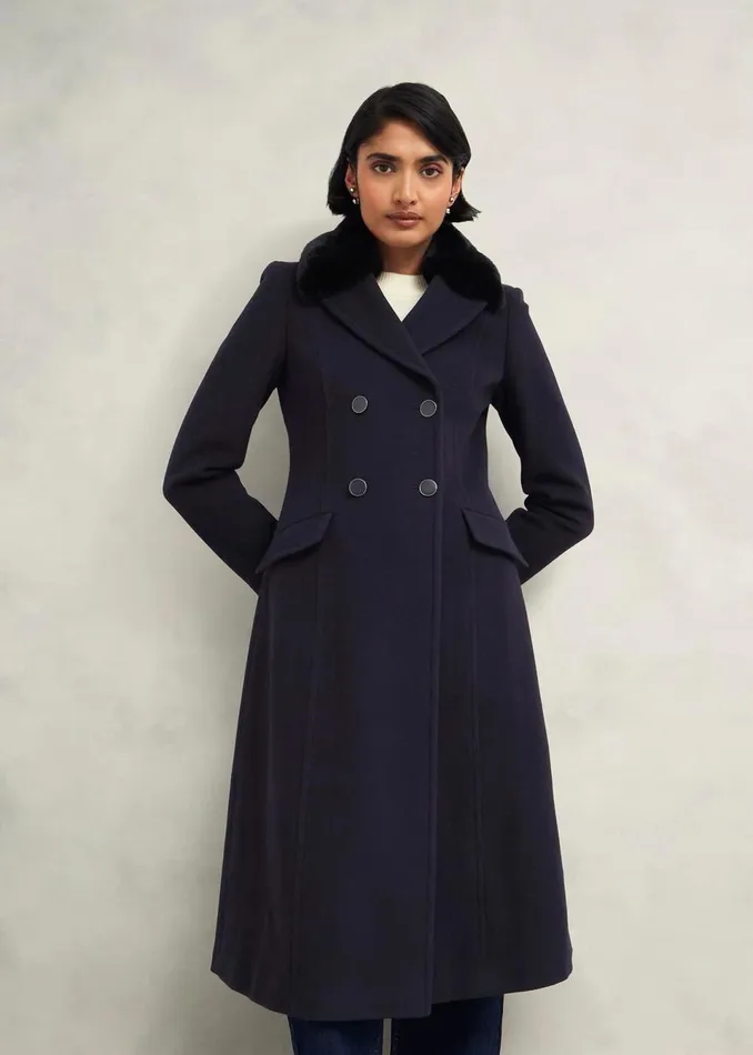 Women Coats and Jackets Hobbs Marlene Wool Blend Coat Navy