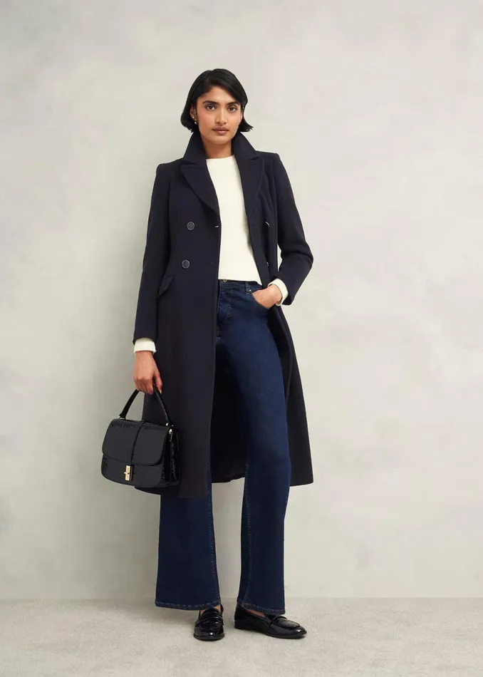 Women Coats and Jackets Hobbs Marlene Wool Blend Coat Navy