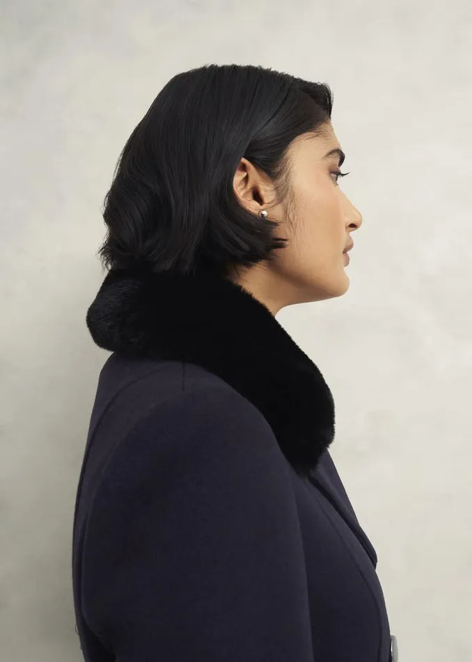 Women Coats and Jackets Hobbs Marlene Wool Blend Coat Navy