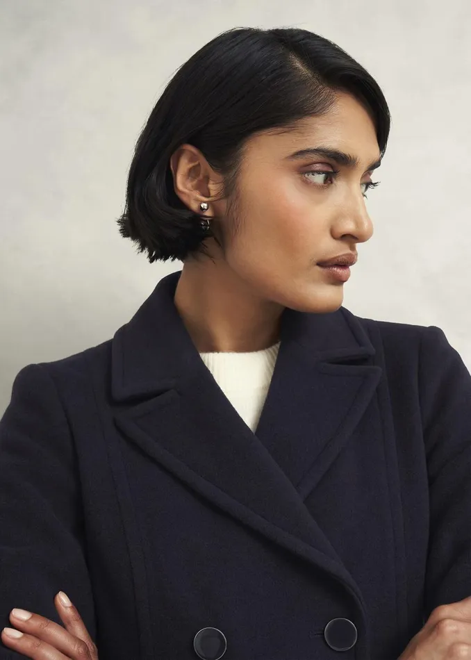 Women Coats and Jackets Hobbs Marlene Wool Blend Coat Navy