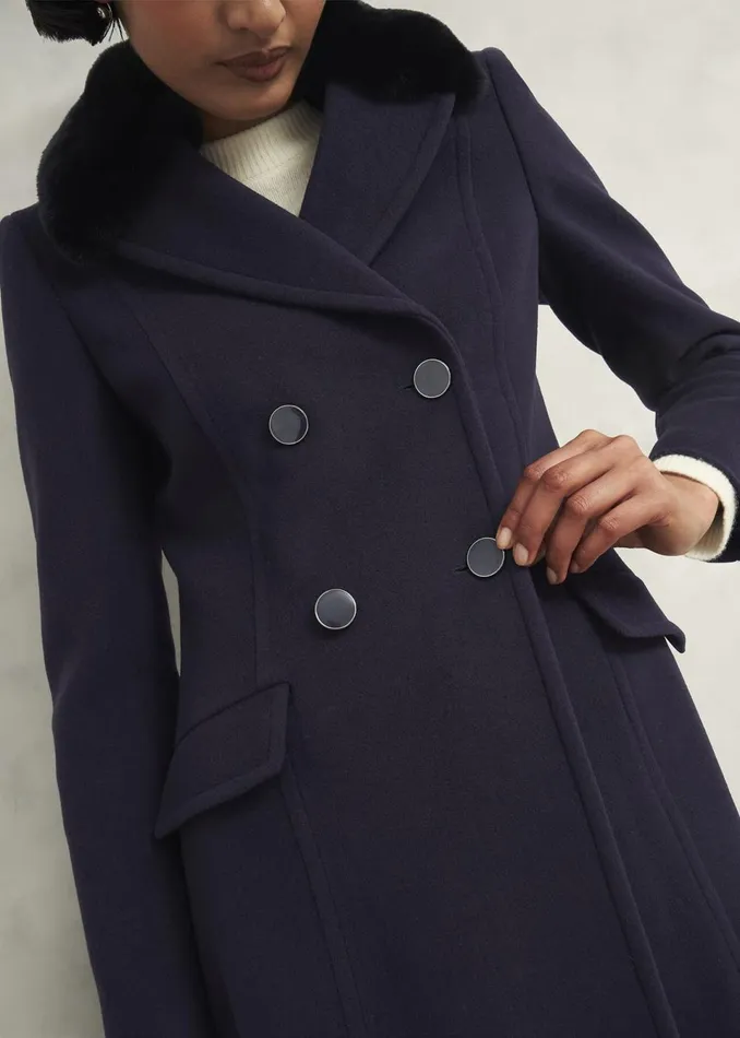 Women Coats and Jackets Hobbs Marlene Wool Blend Coat Navy