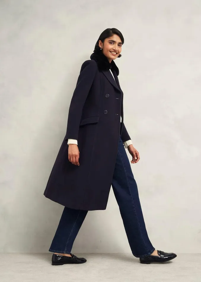 Women Coats and Jackets Hobbs Marlene Wool Blend Coat Navy