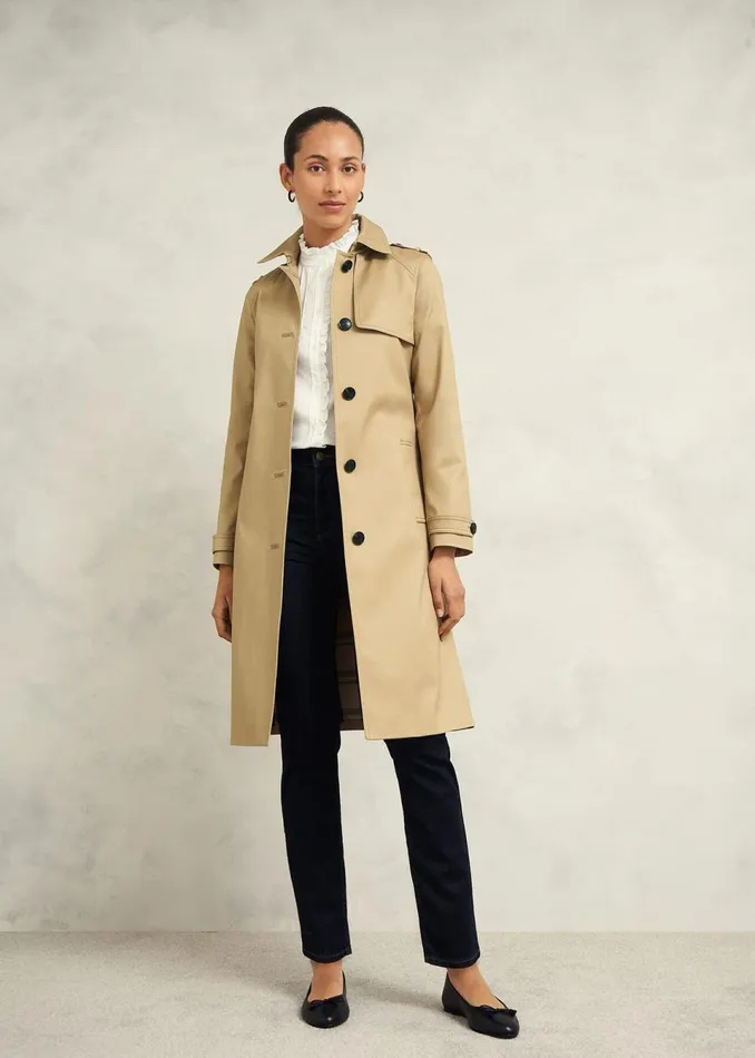Women Coats and Jackets Hobbs Petite Hallie Shower Resistant Trench Coat Fawn Beige