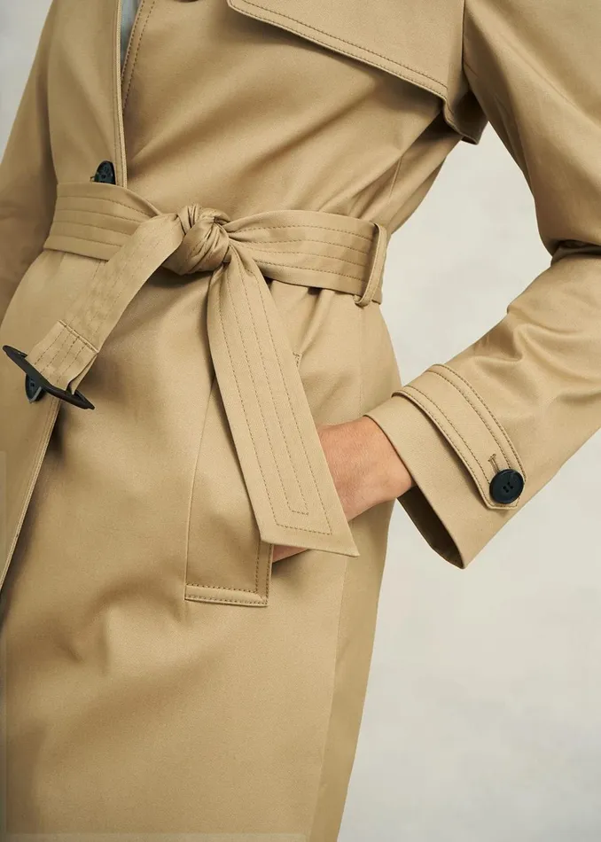 Women Coats and Jackets Hobbs Petite Hallie Shower Resistant Trench Coat Fawn Beige