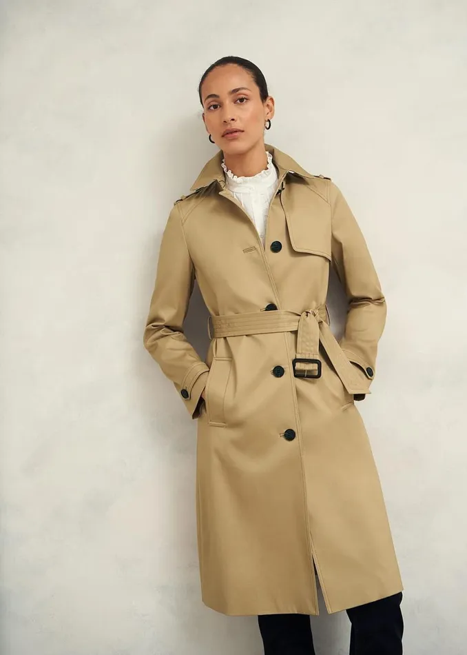 Women Coats and Jackets Hobbs Petite Hallie Shower Resistant Trench Coat Fawn Beige