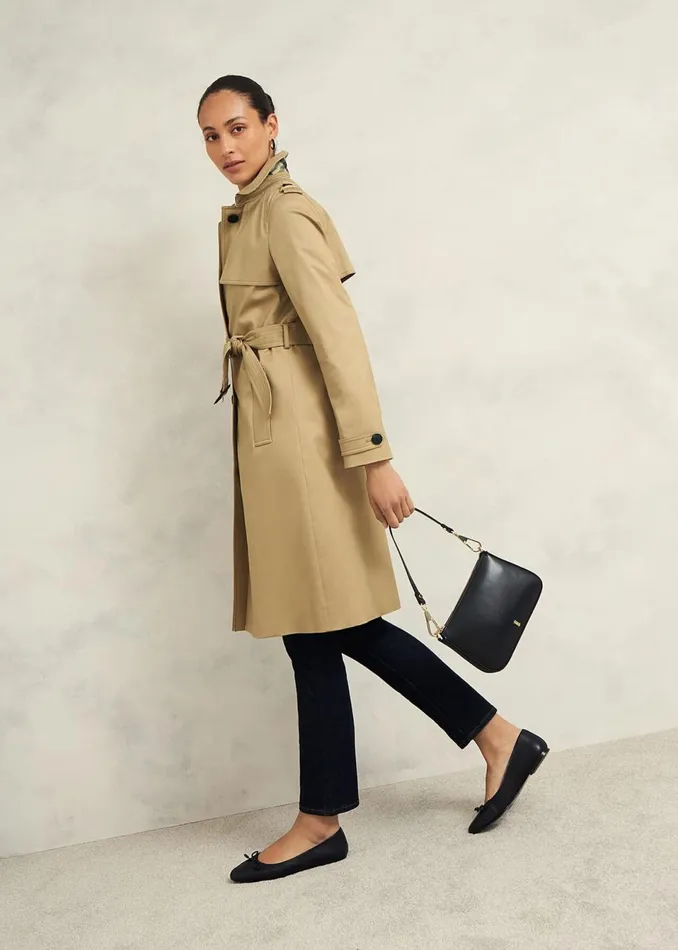 Women Coats and Jackets Hobbs Petite Hallie Shower Resistant Trench Coat Fawn Beige