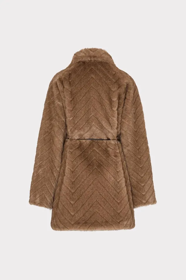 Women Coats and Jackets Milly Amia Chevron Faux Fur Coat Brown