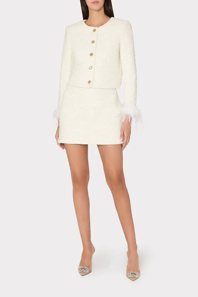 Women Coats and Jackets Milly Aya Beaded Tweed Jacket White Women Coats and Jackets Milly Aya Beaded Tweed Jacket White