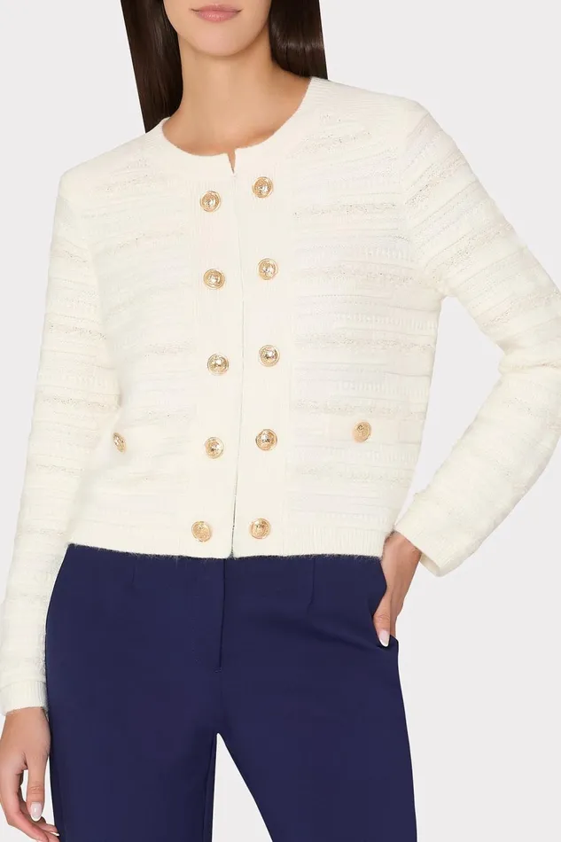 Women Coats and Jackets Milly Textured Knit Cardigan Ecru Women Coats and Jackets Milly Textured Knit Cardigan Ecru