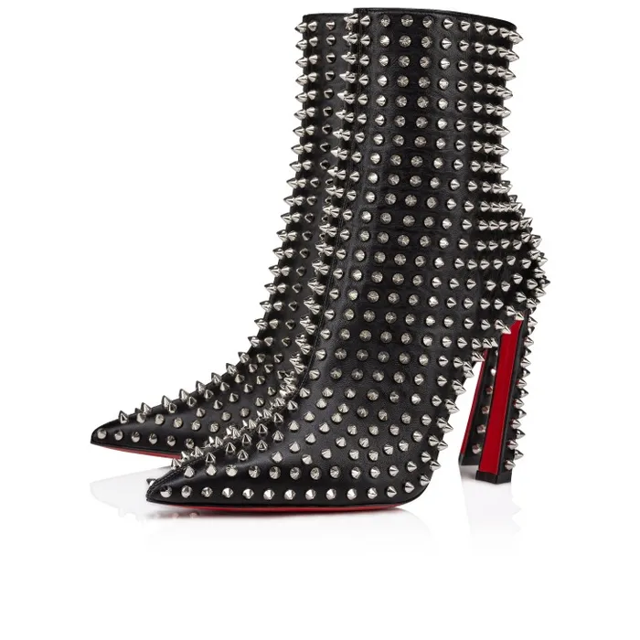 Women Condora Booty Spikes 100 Mm Low Boots 8211 Nappa Leather And Silver Spikes 8211 Black Christian Louboutin Boots