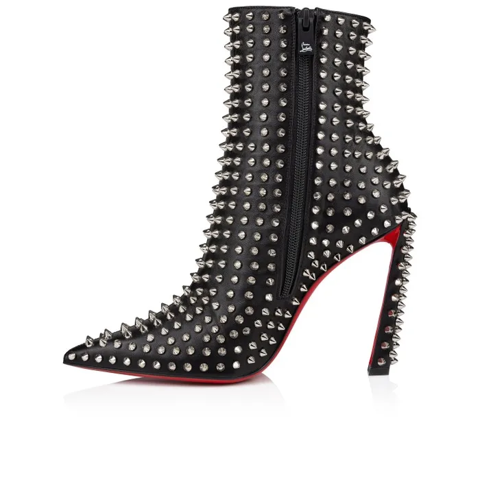 Women Condora Booty Spikes 100 Mm Low Boots 8211 Nappa Leather And Silver Spikes 8211 Black Christian Louboutin Boots