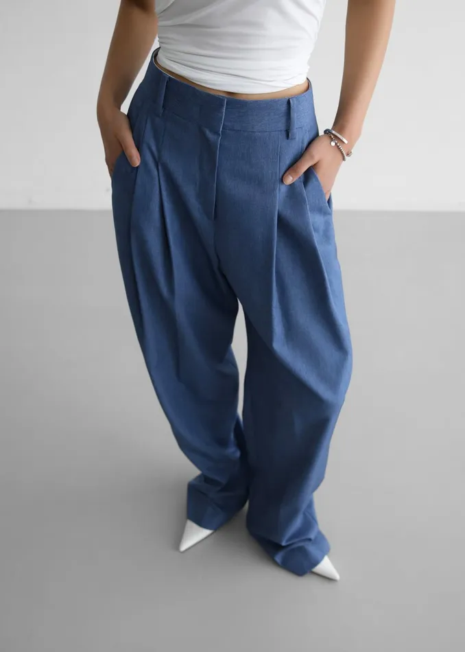 Women Cooper Pintuck Trousers 8211 Blue The Frankie Shop Bottoms