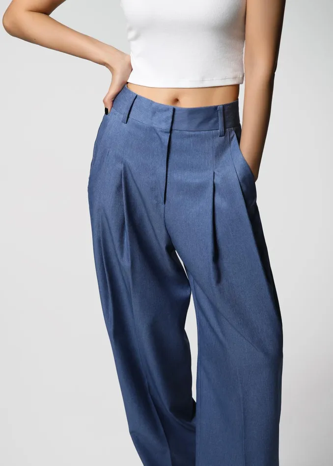 Women Cooper Pintuck Trousers 8211 Blue The Frankie Shop Bottoms