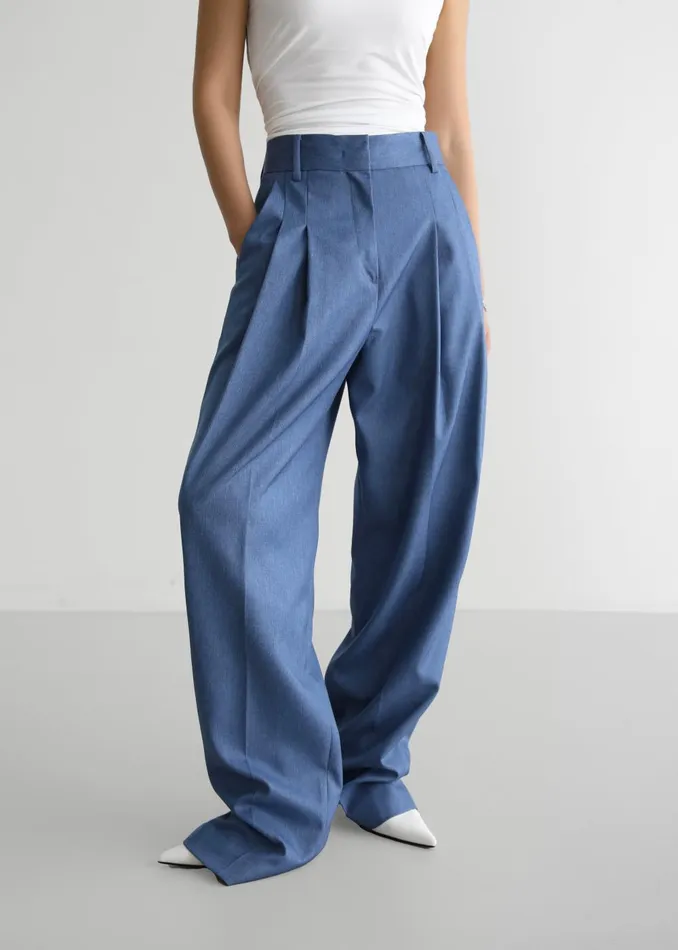 Women Cooper Pintuck Trousers 8211 Blue The Frankie Shop Bottoms