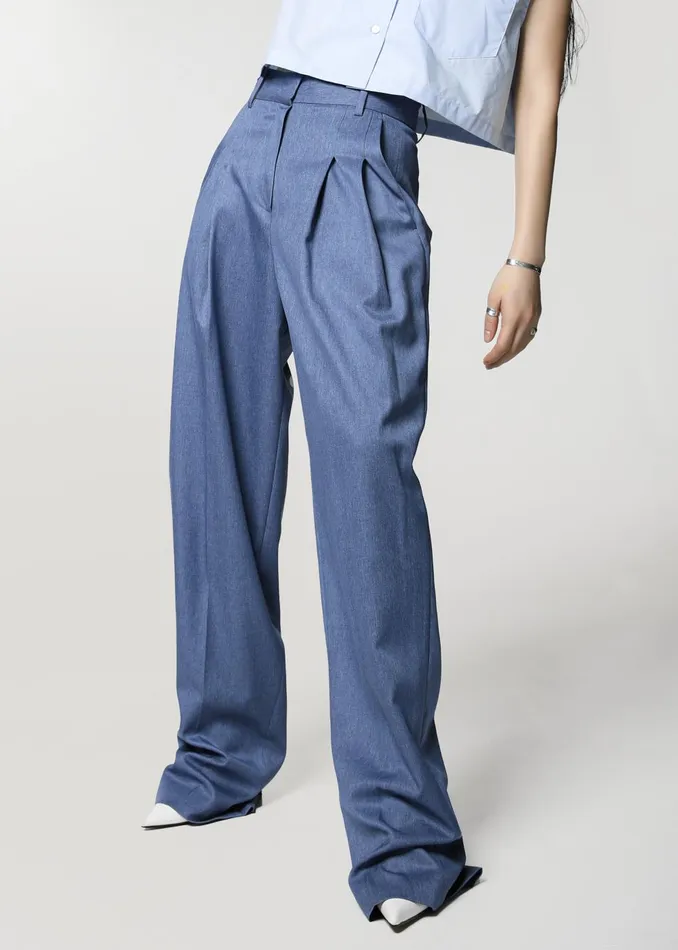 Women Cooper Pintuck Trousers 8211 Blue The Frankie Shop Bottoms