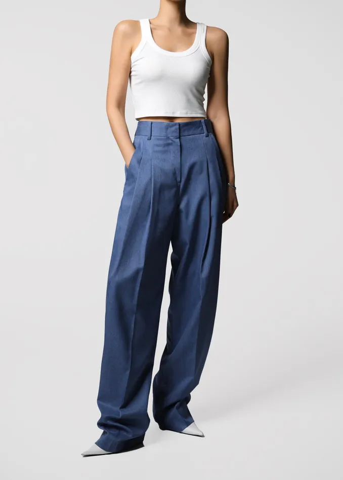 Women Cooper Pintuck Trousers 8211 Blue The Frankie Shop Bottoms