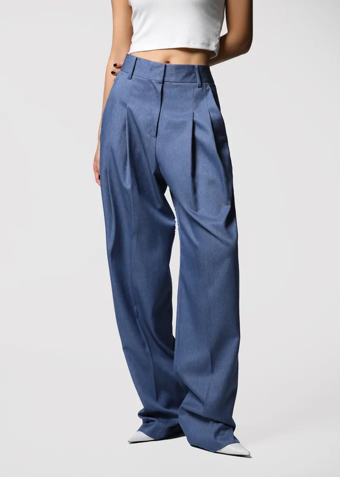 Women Cooper Pintuck Trousers 8211 Blue The Frankie Shop Bottoms