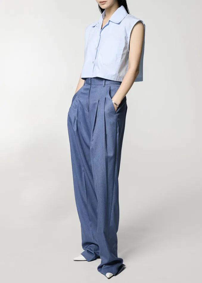 Women Cooper Pintuck Trousers 8211 Blue The Frankie Shop Bottoms