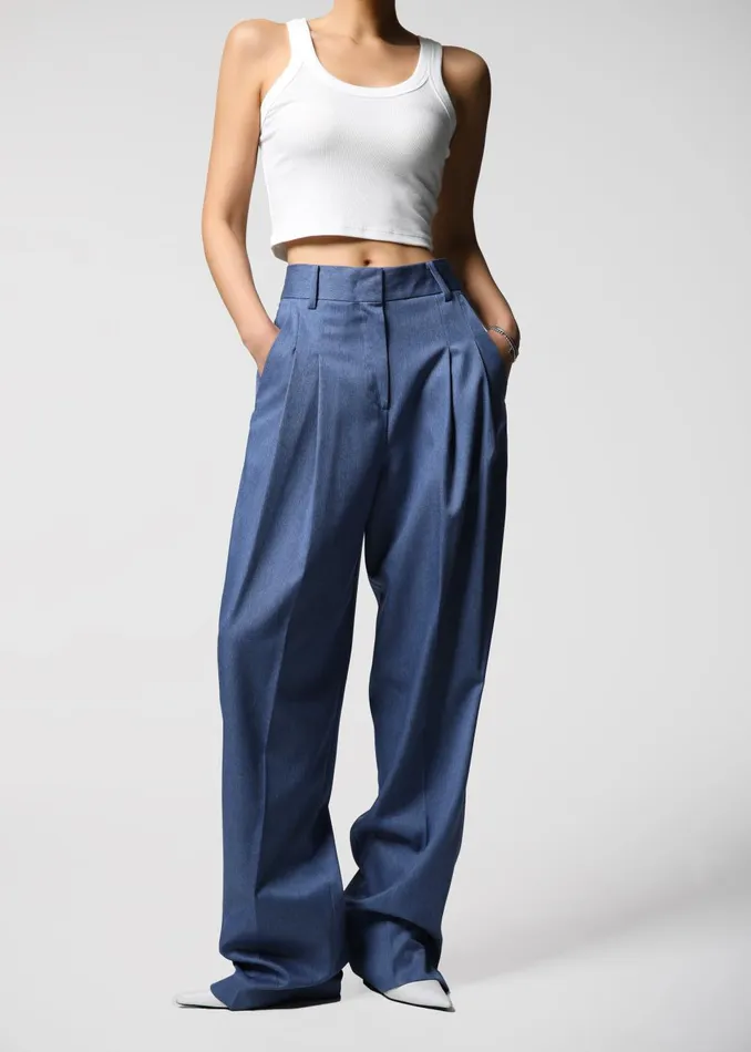 Women Cooper Pintuck Trousers 8211 Blue The Frankie Shop Bottoms