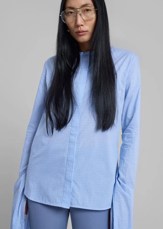 Women Coperni Knot Sleeve Shirt 8211 BlueWhite The Frankie Shop Tops