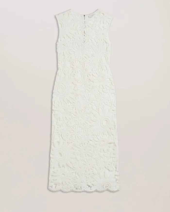 Women CORHA 8211 Floral Crochet Sleeveless Midi Dress Ivory Ted Baker Dresses
