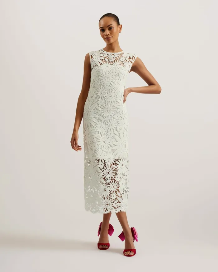Women CORHA 8211 Floral Crochet Sleeveless Midi Dress Ivory Ted Baker Dresses Women CORHA 8211 Floral Crochet Sleeveless Midi Dress Ivory Ted Baker Dresses