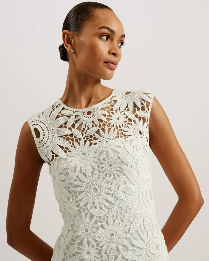 Women CORHA 8211 Floral Crochet Sleeveless Midi Dress Ivory Ted Baker Dresses Women CORHA 8211 Floral Crochet Sleeveless Midi Dress Ivory Ted Baker Dresses