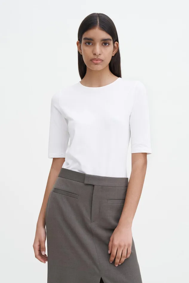 Women Cotton Stretch Elbow Sleeve White Filippa K Tops