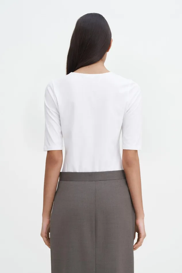 Women Cotton Stretch Elbow Sleeve White Filippa K Tops