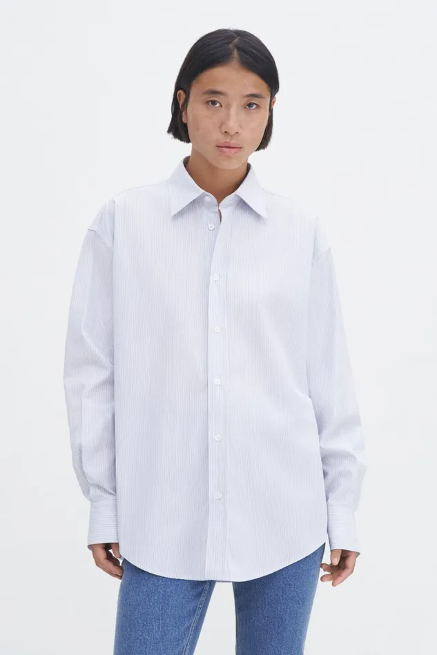 Women Cotton Stripe Shirt Soft Bluewhite Filippa K Shirts and Blouses