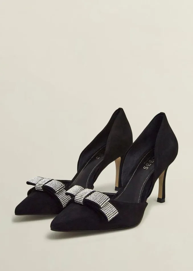 Women Court Shoes Hobbs Elva Jewelled Bow Courts Black