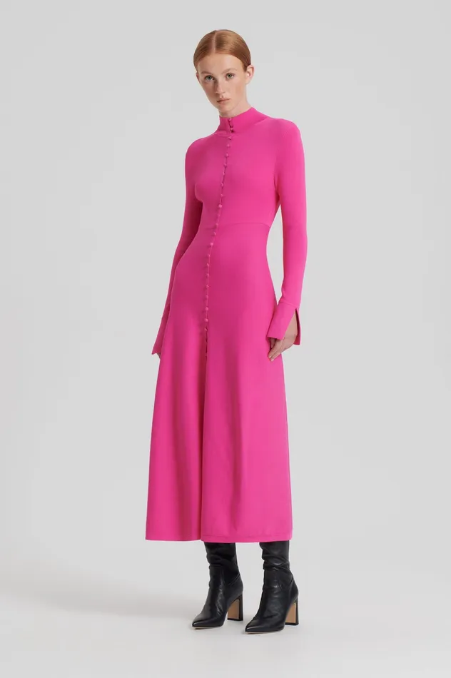 Women CREPE KNIT BUTTON POLO DRESS FUCHSIA Dresses Scanlan Theodore