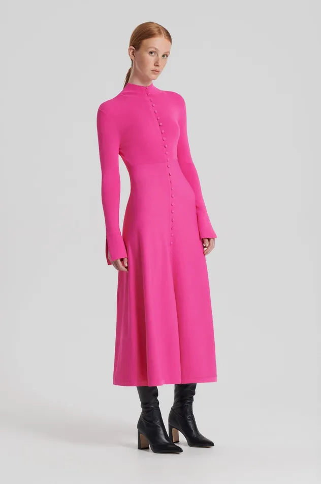 Women CREPE KNIT BUTTON POLO DRESS FUCHSIA Dresses Scanlan Theodore Women CREPE KNIT BUTTON POLO DRESS FUCHSIA Dresses Scanlan Theodore