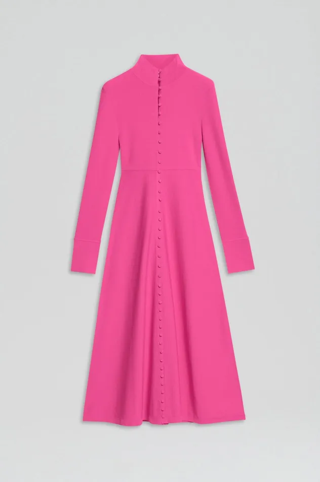 Women CREPE KNIT BUTTON POLO DRESS FUCHSIA Dresses Scanlan Theodore Women CREPE KNIT BUTTON POLO DRESS FUCHSIA Dresses Scanlan Theodore