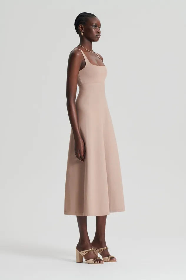 Women CREPE KNIT SQUARE NECK DRESS OAT Dresses Scanlan Theodore Women CREPE KNIT SQUARE NECK DRESS OAT Dresses Scanlan Theodore