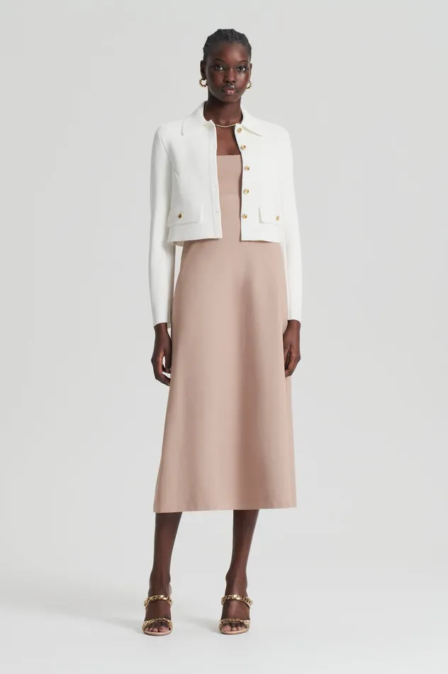Women CREPE KNIT SQUARE NECK DRESS OAT Dresses Scanlan Theodore Women CREPE KNIT SQUARE NECK DRESS OAT Dresses Scanlan Theodore