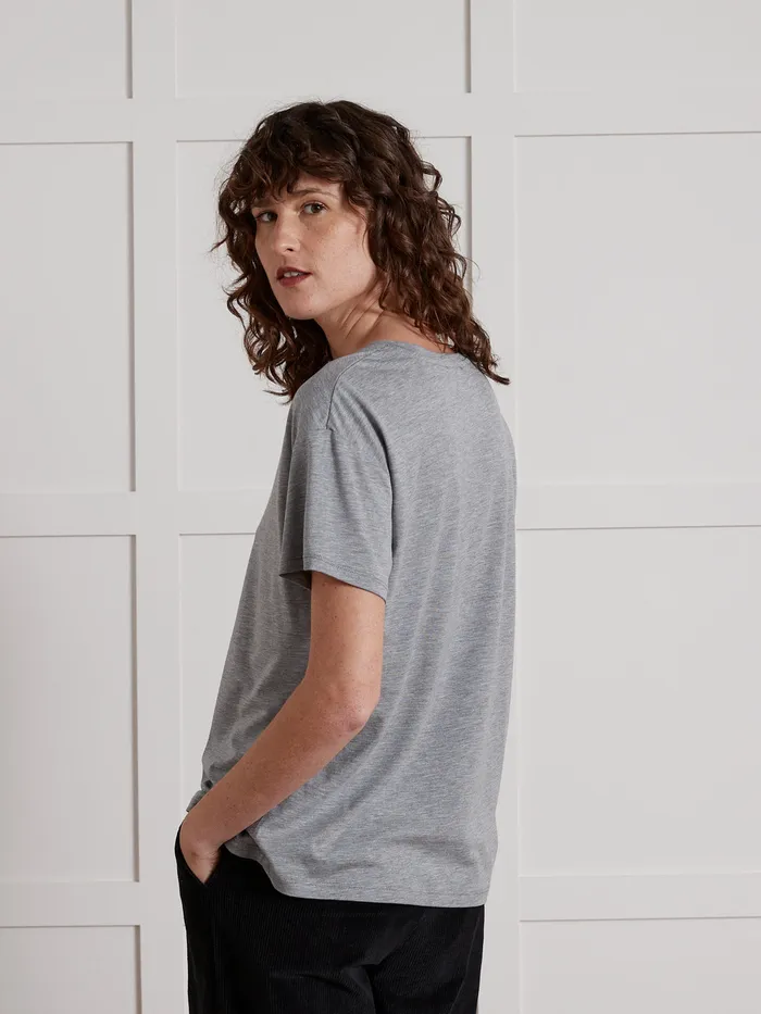 Women Cyrillus Clothing Cotton And Lyocell TShirt With VNeckline Gris Chine