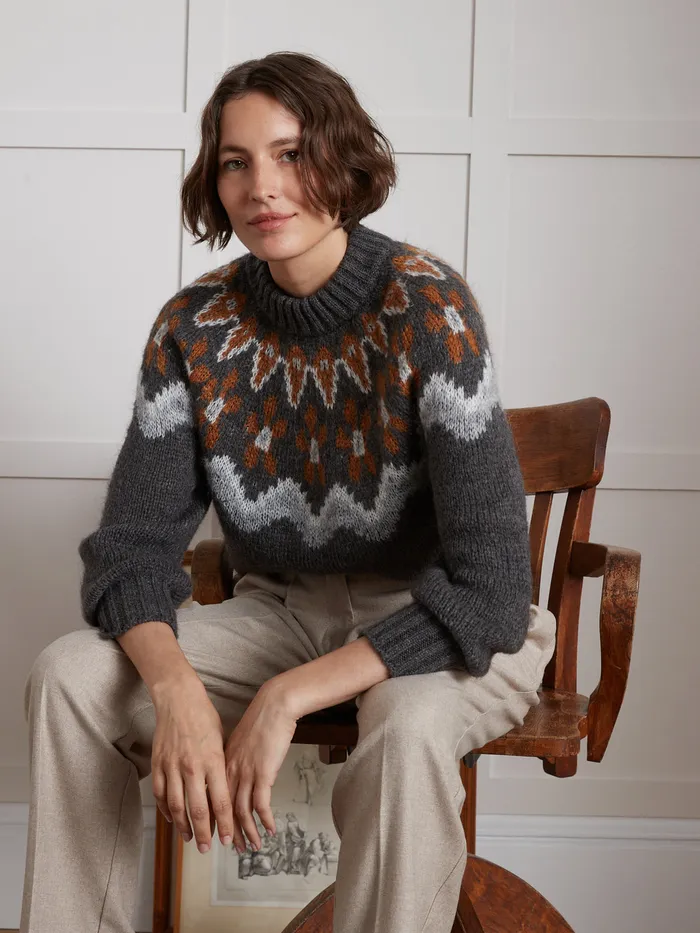 Women Cyrillus Clothing Jacquard Sweater In A Kid Mohair Blend Gris Chine