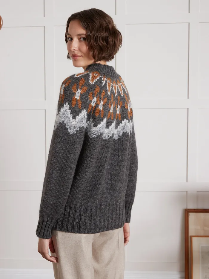 Women Cyrillus Clothing Jacquard Sweater In A Kid Mohair Blend Gris Chine