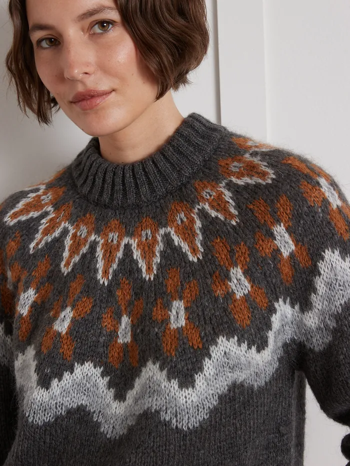 Women Cyrillus Clothing Jacquard Sweater In A Kid Mohair Blend Gris Chine