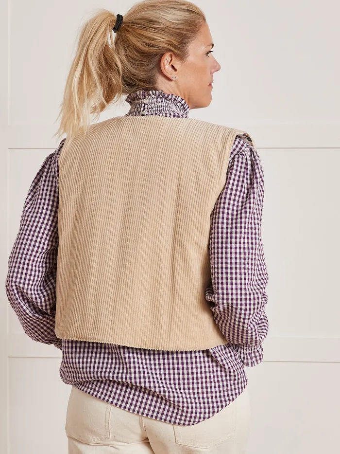 Women Cyrillus Clothing Reversible Sakari Sleeveless Jacket 8211 Apaches Collection Imp Woodblock