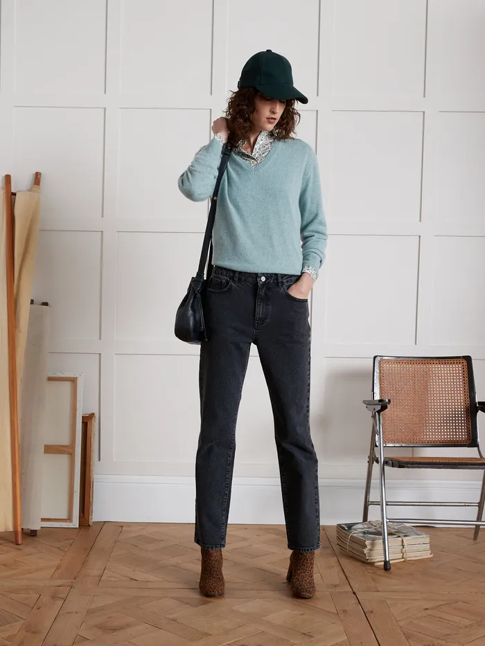 Women Cyrillus Clothing Sandra StraightLeg Organic Cotton Jeans With EcoFriendly Wash Denim Gris Fonce